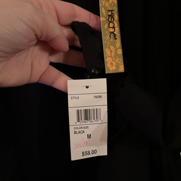 NWT KISCHE M Black tunic w/tassels and layered top, ties in back, dolman sleeve - Picture 7 of 7